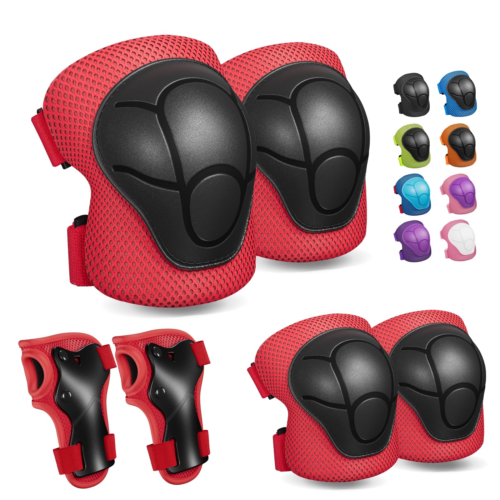 CKE Kids Knee and Elbow Pads - 3 in 1 Protective Gear Set for Skating, Cycling, Bike, Rollerblading, Scooter (Red) โ image 1
