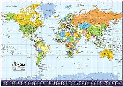 Carte Du Monde Avec Drapeaux Papier Plastifié Format A0