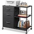 DEVAISE 3 Drawer Mobile File Cabinet, Rolling Printer Stand with Open Storage Shelf, Fabric Lateral Filing Cabinet fits A4 or Letter Size for Home Office, Black