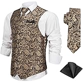 Giftdigger Mardi Gras Vest for Men Mardi Gras Outfit 3PC Mens Vest and Tie Set Waistcoat Vests Tuxedo Vests and Tie