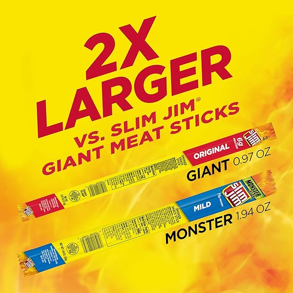 SLIM JIM MONSTER SMOKED MEAT STICKS, MILD FLAVOR, HIGH PROTEIN EASTER BASKET STUFFER FOR MEN, 1.94 OZ. (18 COUNT)