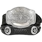 Western Floral Engraved Conchos Belt Genuine Full Grain Leather Belt 1-1/2"(38mm) Wide, Assembled in the U.S