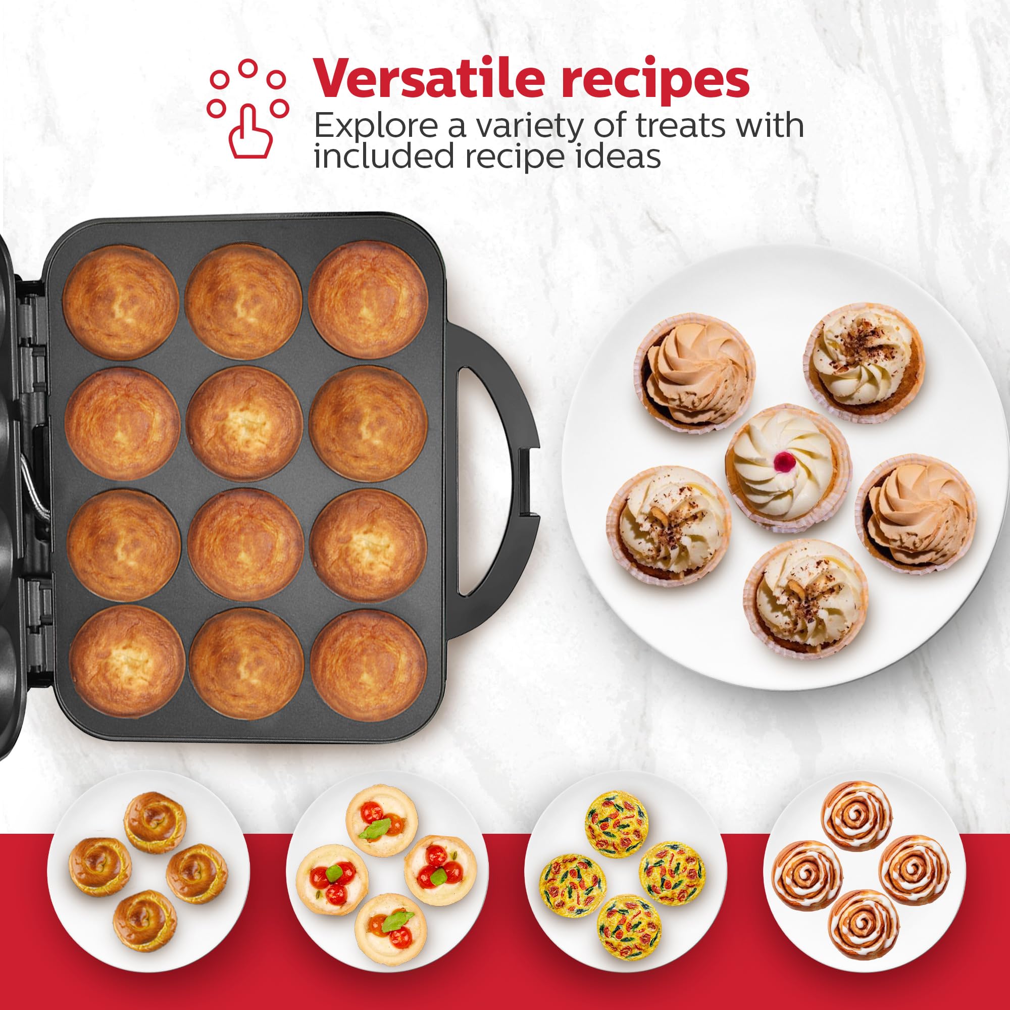 Holstein Housewares Non-Stick 12-Count Electric Cupcake Maker Machine – Bakes 12 Cupcakes, Muffins, Pizza Cups, Cinnamon Buns – Perfect for Gifts, Birthdays, Holidays, or Bake Sales, Black