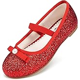 Stelle Girls Glitter Dress Shoes Flower Wedding Mary Jane Ballet Flats with Strap Toddler/Little/Big Kids