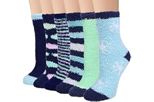 YSense 6 Pairs Womens Fuzzy Fluffy Socks Cozy Soft Warm Winter Fleece Sleep Comfy Crew Slipper Socks