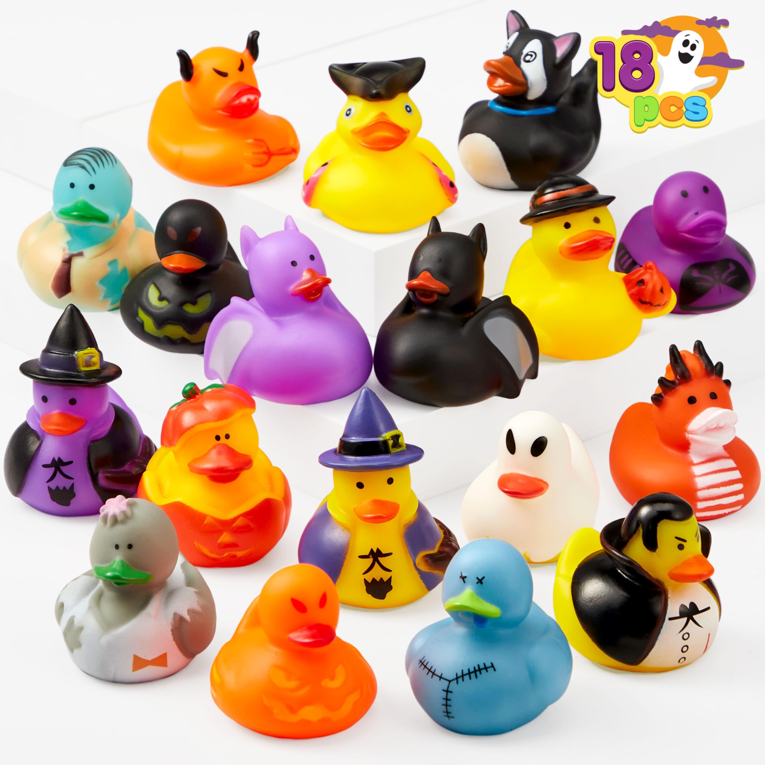 JOYIN 18 PCS Halloween Rubber Ducks, Halloween Ducks for Halloween Goodie Bag Fillers, Rubber Duckies Baby Bath Toys for Halloween Party Favors Decorations, School Classroom Game Prizes