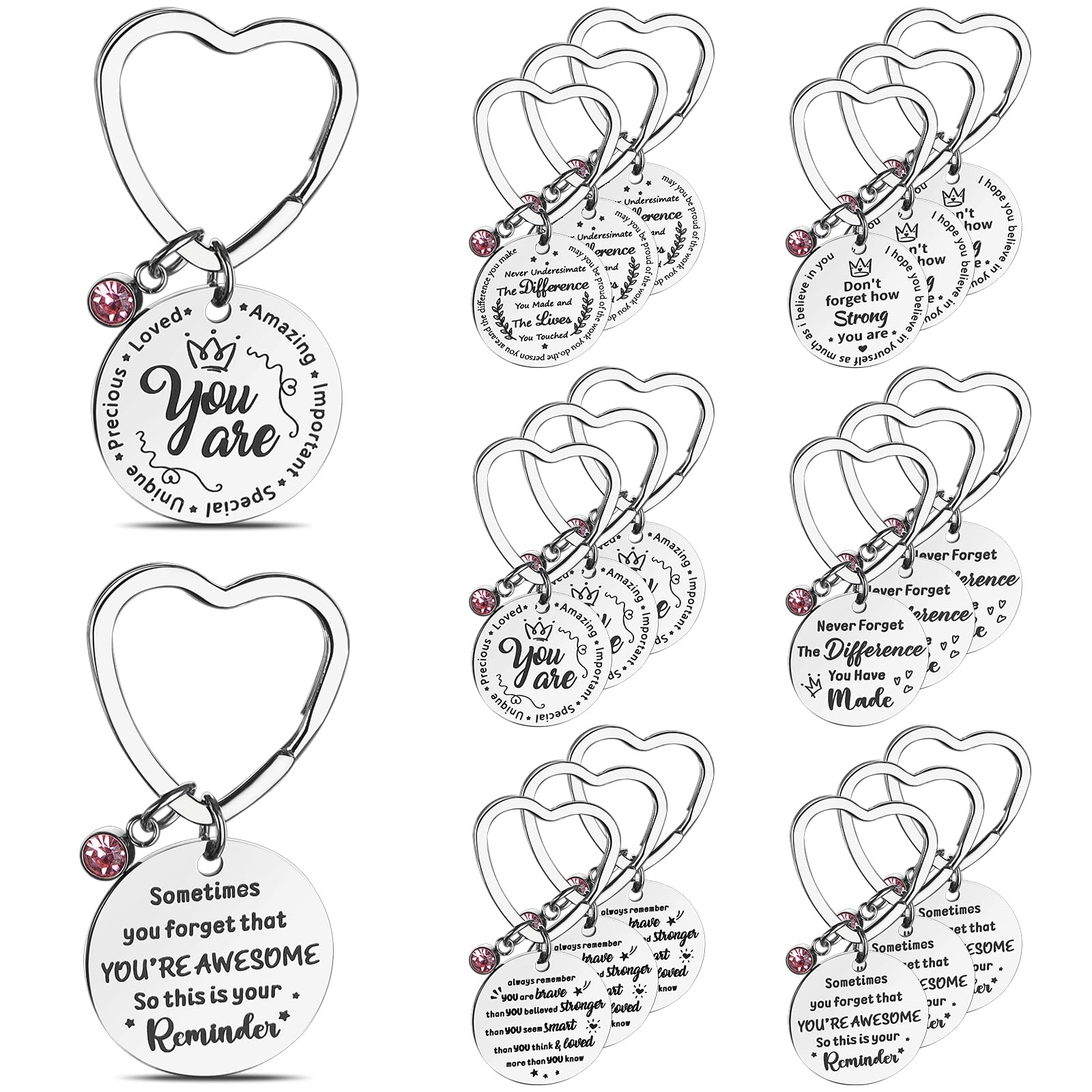 oneant 18 Set Inspirational Keychain Gifts Bulk Thank You Gift Inspirational Keyring with Thank You Cards Organza Bags, Appreciation Motivational Gifts for Women Men Nurse Teacher Colleague Staff