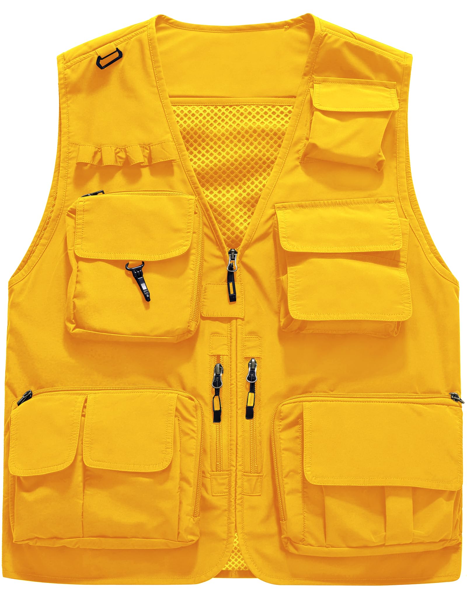 Flygo Men's Casual Lightweight Outdoor Fishing Work Safari Travel Photo Cargo Vest Jacket Multi Pockets(Large, Yellow) Image