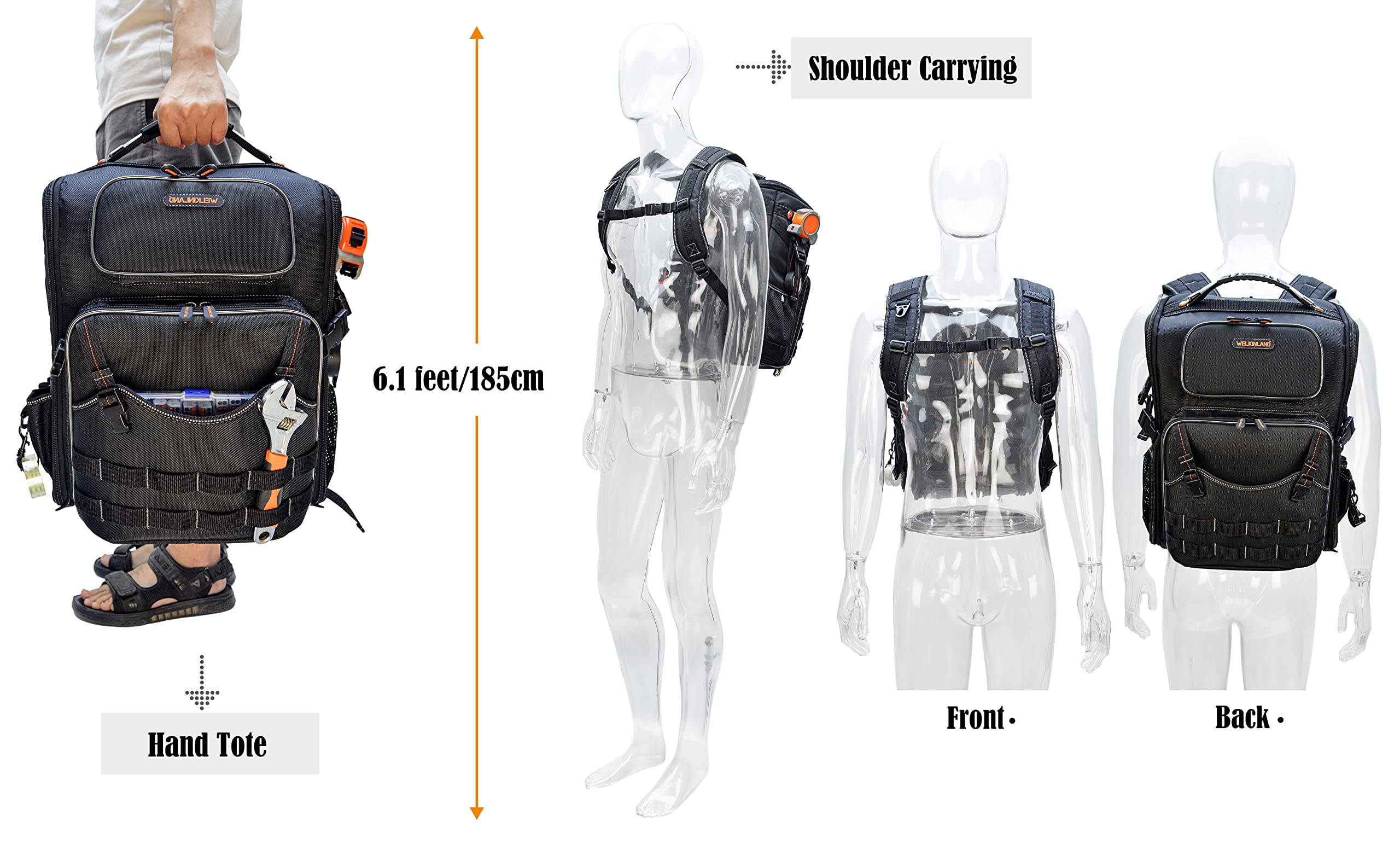 WELKINLAND Full-Open Tool backpack, Tool backpack for men,Tools backpacks for electricians,Tools Back Pack Bag