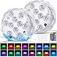 YiaMia Submersible LED Pool Lights, 2-Pack RGB Color Battery-Powered Waterproof Lights with Remote Control for Ponds, Decorat