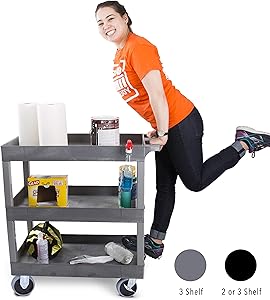 Original Tubstr 3 Shelf Utility Cart/Service Cart - Heavy Duty - Supports up to 400 lbs - Tub Carts w/Deep Shelves - Great for Warehouse, Garage, Cleaning and More (3 Shelf - 32 x 18 / Gray)