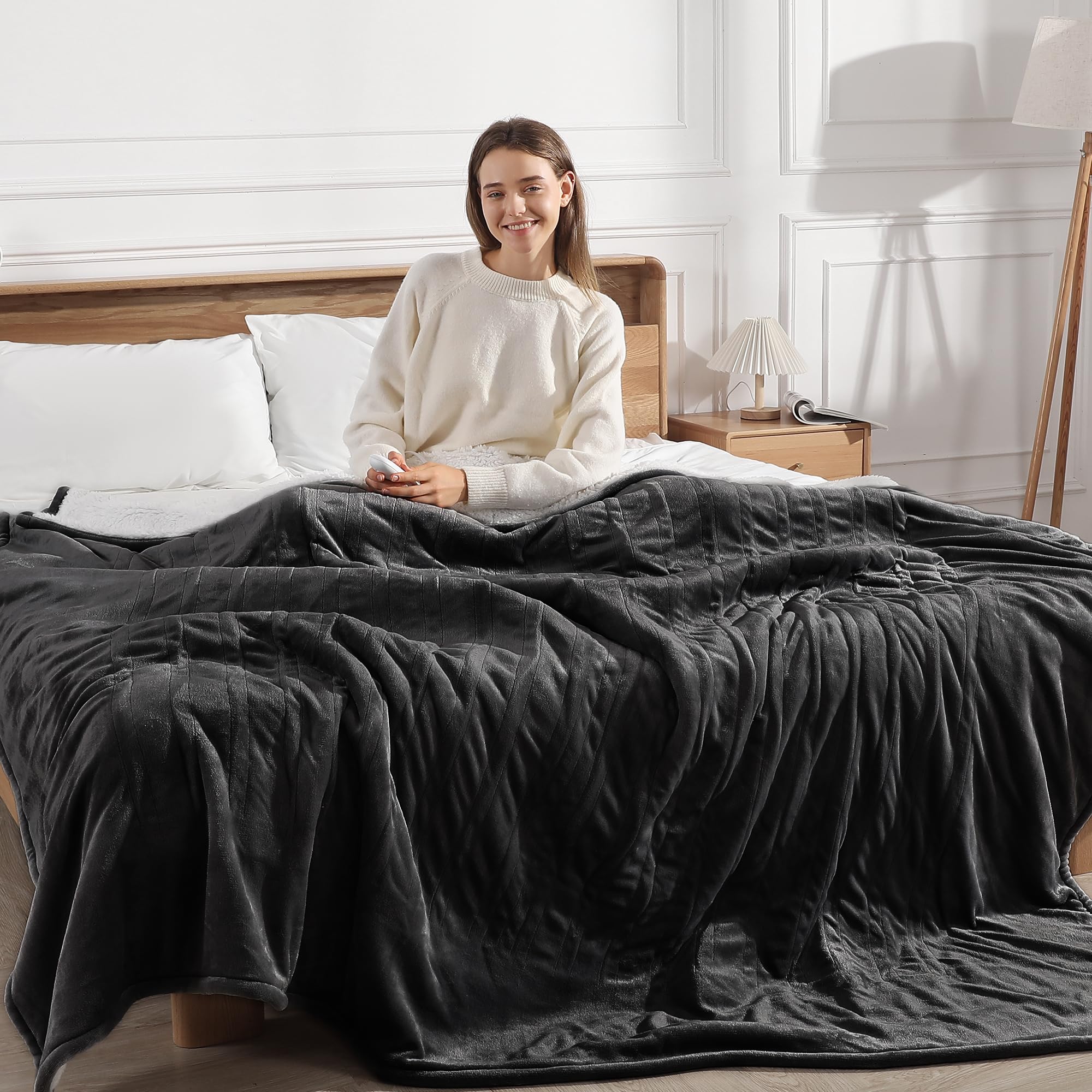 Photo 1 of ***MISSING POWER CORD *** Electric Blanket Queen Heated Blanket - Heating Blanket Queen Size Soft Plush Sherpa with Dual Controllers, 5 Heating Level & 10 Hour Auto Off, ETL Certified, Warm Gifts for Grandma(Charcoal Grey)