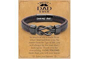 WIKHIA Gifts for Dad Son Grandson Boyfriend Husband, Cool Infinity Leather Bracelet for Him Birthday Christmas Anniversary Valentine's Day Present Ideas for Men