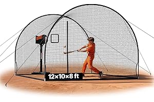 VEVOR Baseball Batting Cage, 12.0 x 10.2 x 7.6 FT Freestanding Portable Batting Cage, Hitting Cages with 4-Ply Knotless Polye