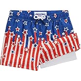 maamgic Boys Swim Trunks with Compression Liner Seersucker Swim Shorts Recycled Toddler Swimsuit