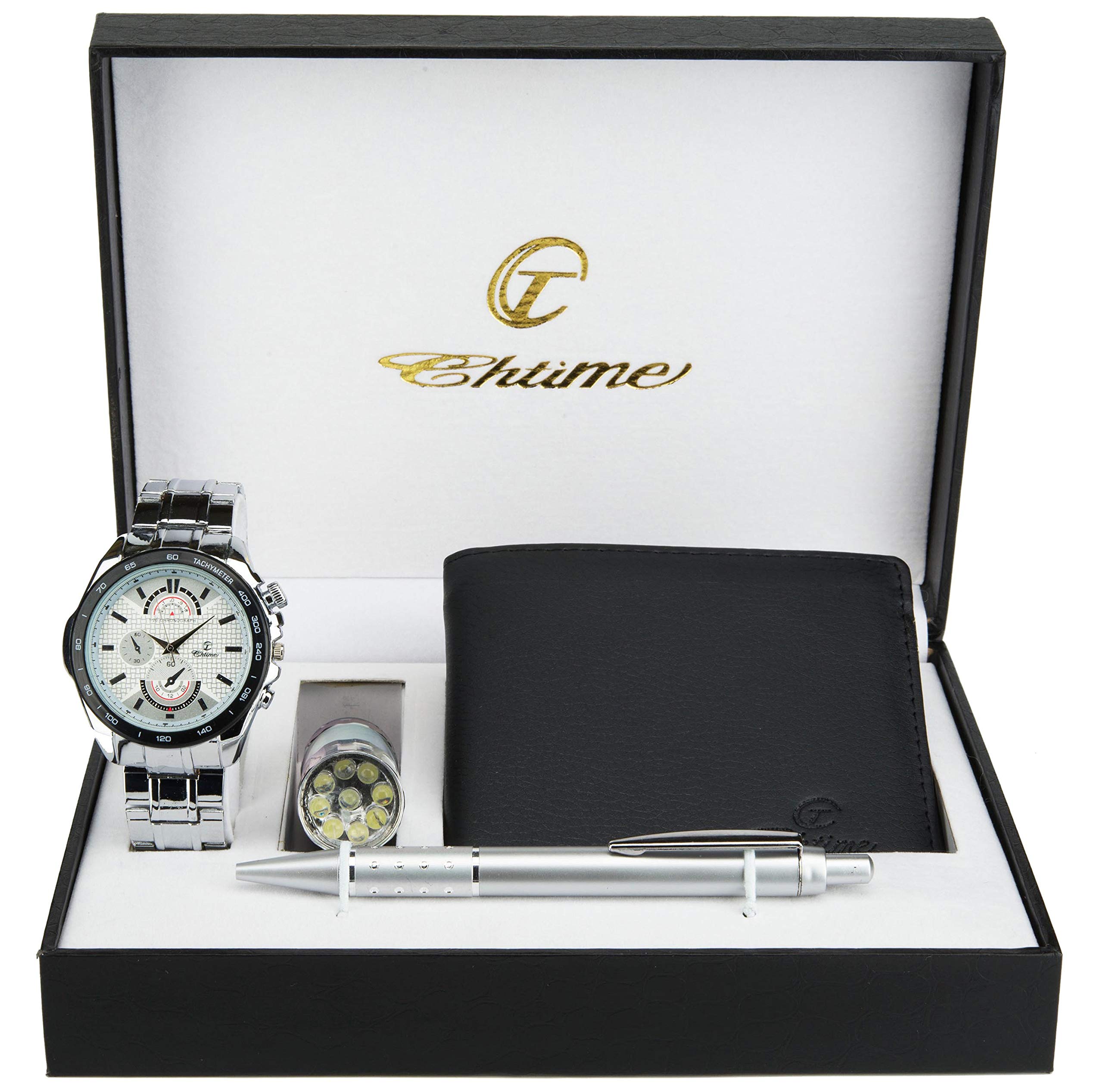 Gift Set Men's Watch White- LED Lamp LED- Wallet -Pen
