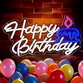 Harwez Happy Birthday Neon Sign with Dimmer Brightness LED Happy Birthday Light Up Sign for Backdrop, Large Neon Happy Birthday Sign for Wall Decor, Birthday Decorations for Kids/Adults White (16.5×9.6 Inches)