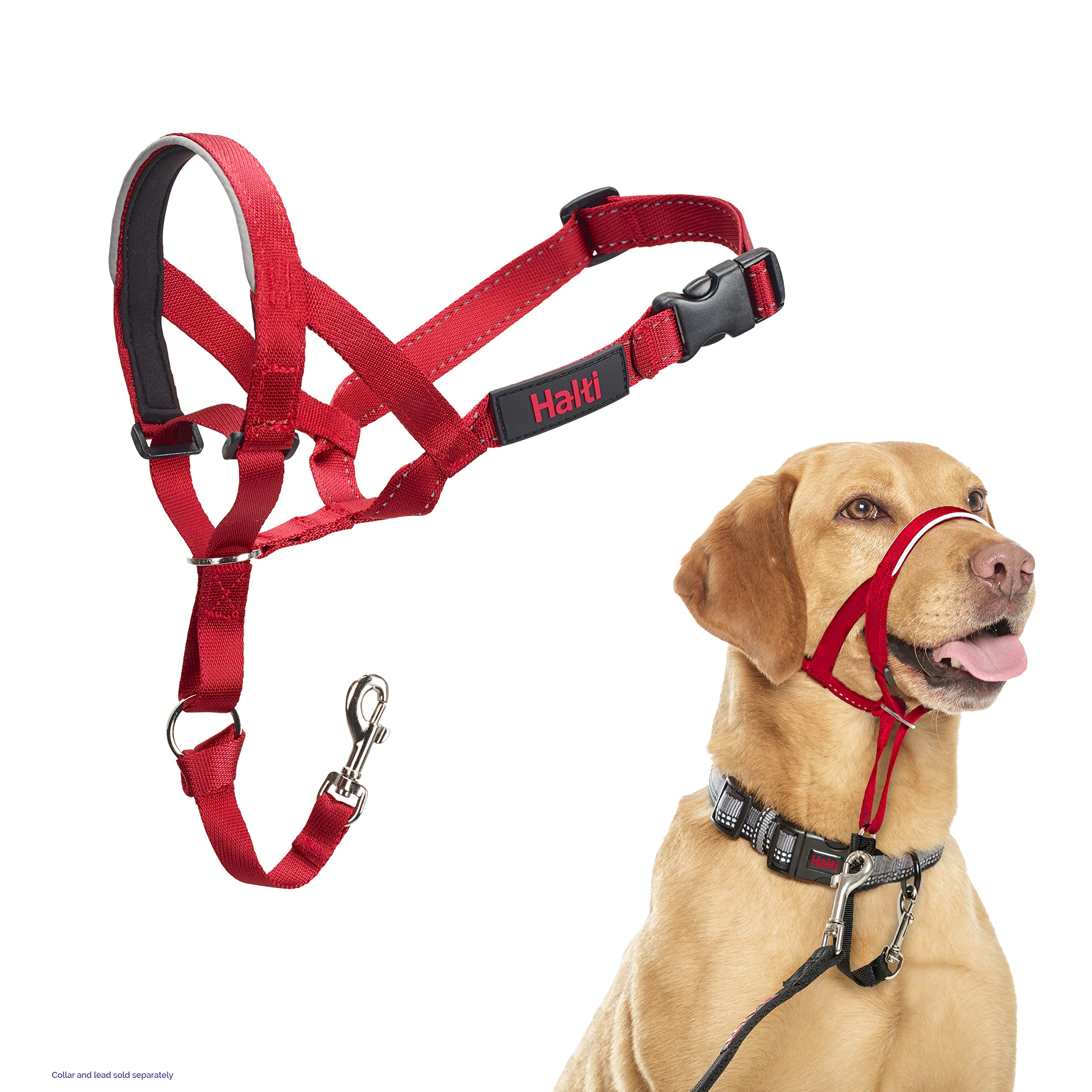 Halti Headcollar - Stop Your Dog Pulling on the Lead. Adjustable, Reflective and Lightweight, with Padded Nose Band. Dog Training Anti-Pull Collar for Medium Dogs (Size 3, Red)