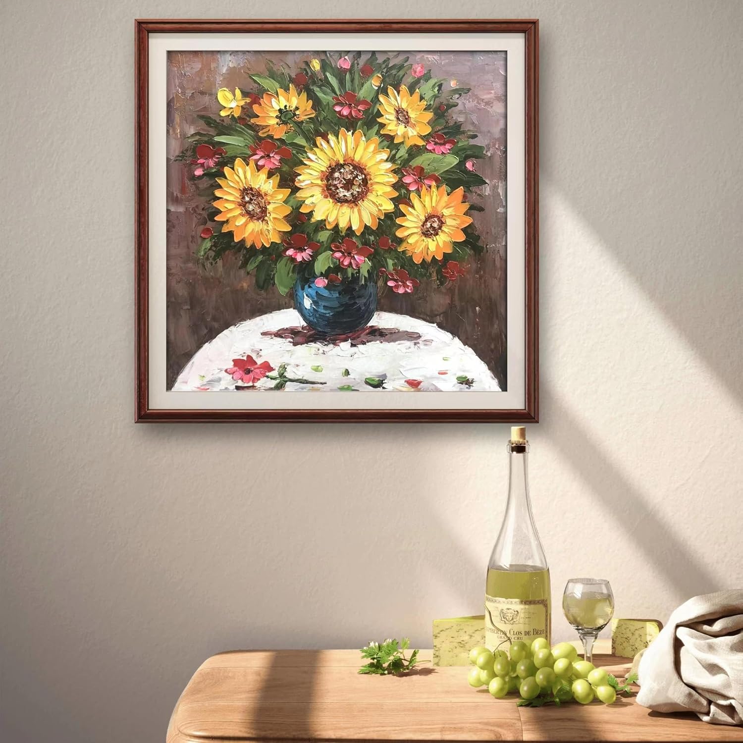 Paintings - JENLLY Hand Painted 3D Oil Painting on Canvas 24 * 24 Inch Yellow Flower Wall Art Morden Canvas Wall Paintings Yellow Floral Artwork