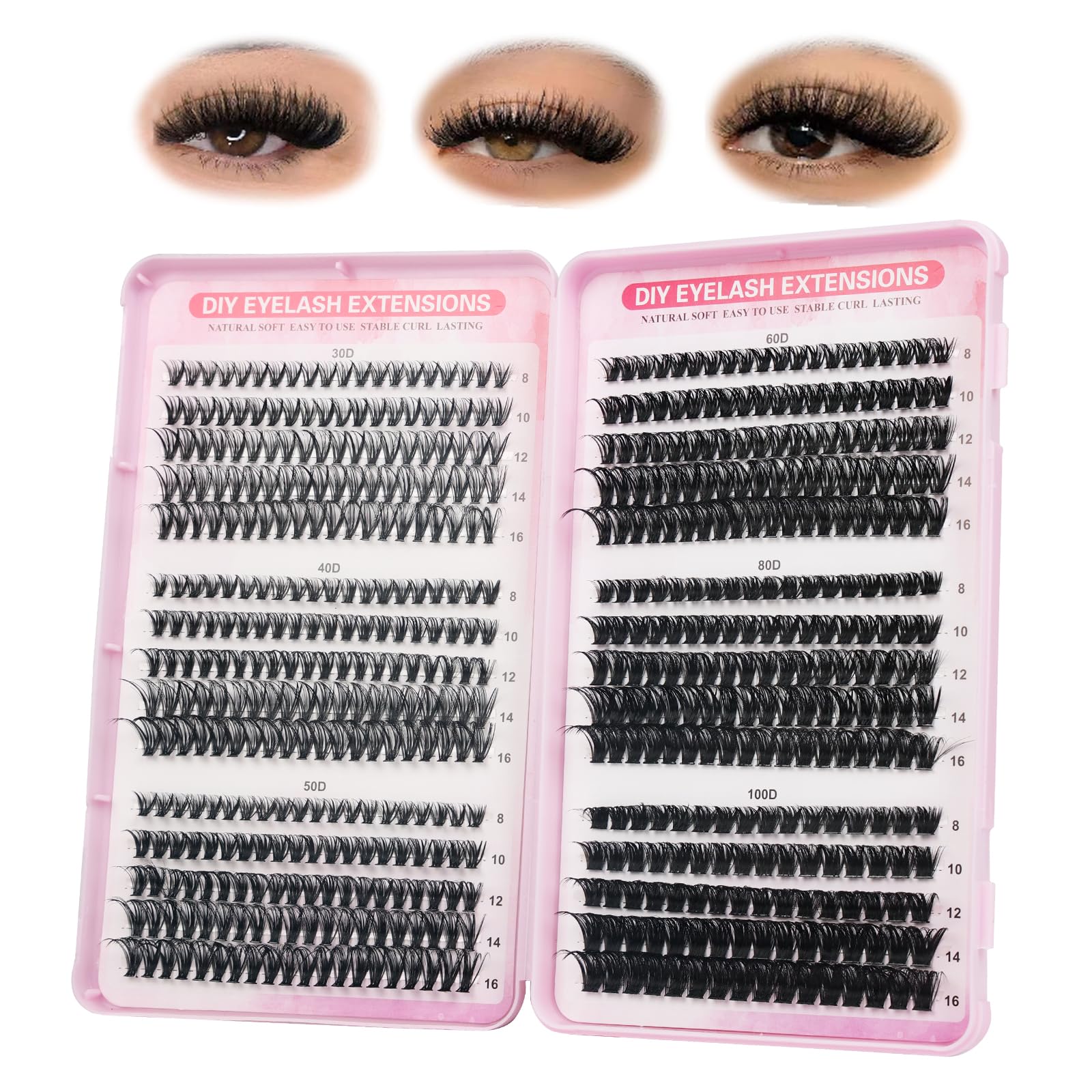 FANDIQ Cluster Lashes Individual Eyelashes 570pcs Natural Eyelash Clusters D Curl Lashes 8-16MM Soft & Fluffy Thick Volume DIY Russian Lash Extensions(30+40+50+60+80+100D) — image 1