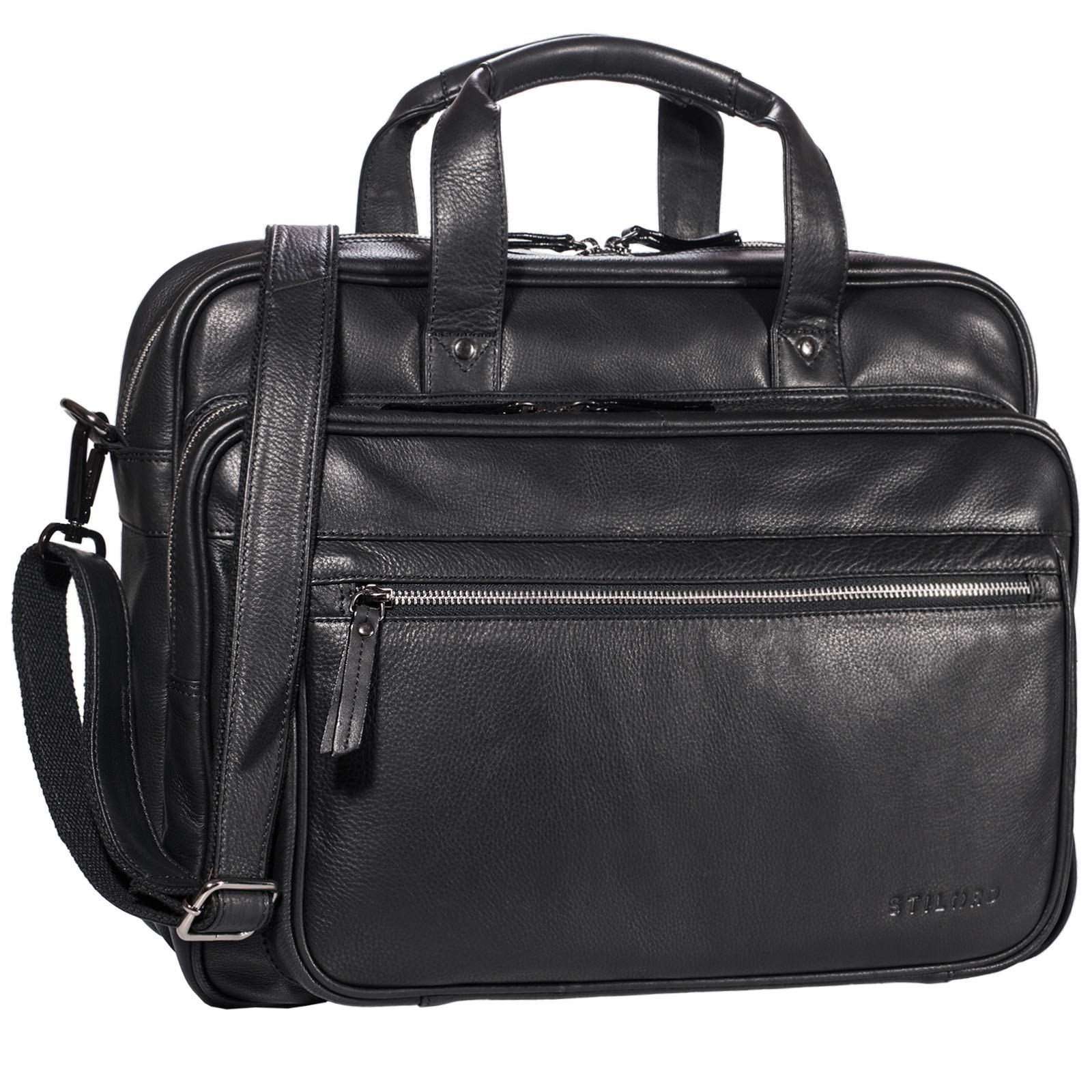 STILORD "Walt" Vintage Business Bag Real Leather Colour:Black