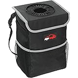 EPAuto Waterproof Car Trash Can with Lid and Storage Pockets, Black