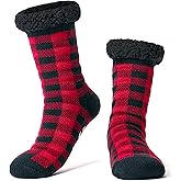 cosyone1997 Men's Warm Slipper Socks with Grips, Winter Thermal Cabin Fuzzy Socks