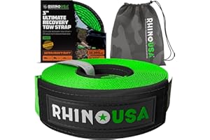 Rhino USA Recovery Tow Strap (3" x 20') - 31,518lb Break Strength - Emergency Recovery Strap Tow Rope for Truck, UTV, ATV & M