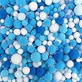 JKanruh 1000pcs 0.4 to 1.2 inch Glitter Pompoms Blue White Series Craft Pom Poms,Small Tinsel Poms for Crafts DIY Art Decorations