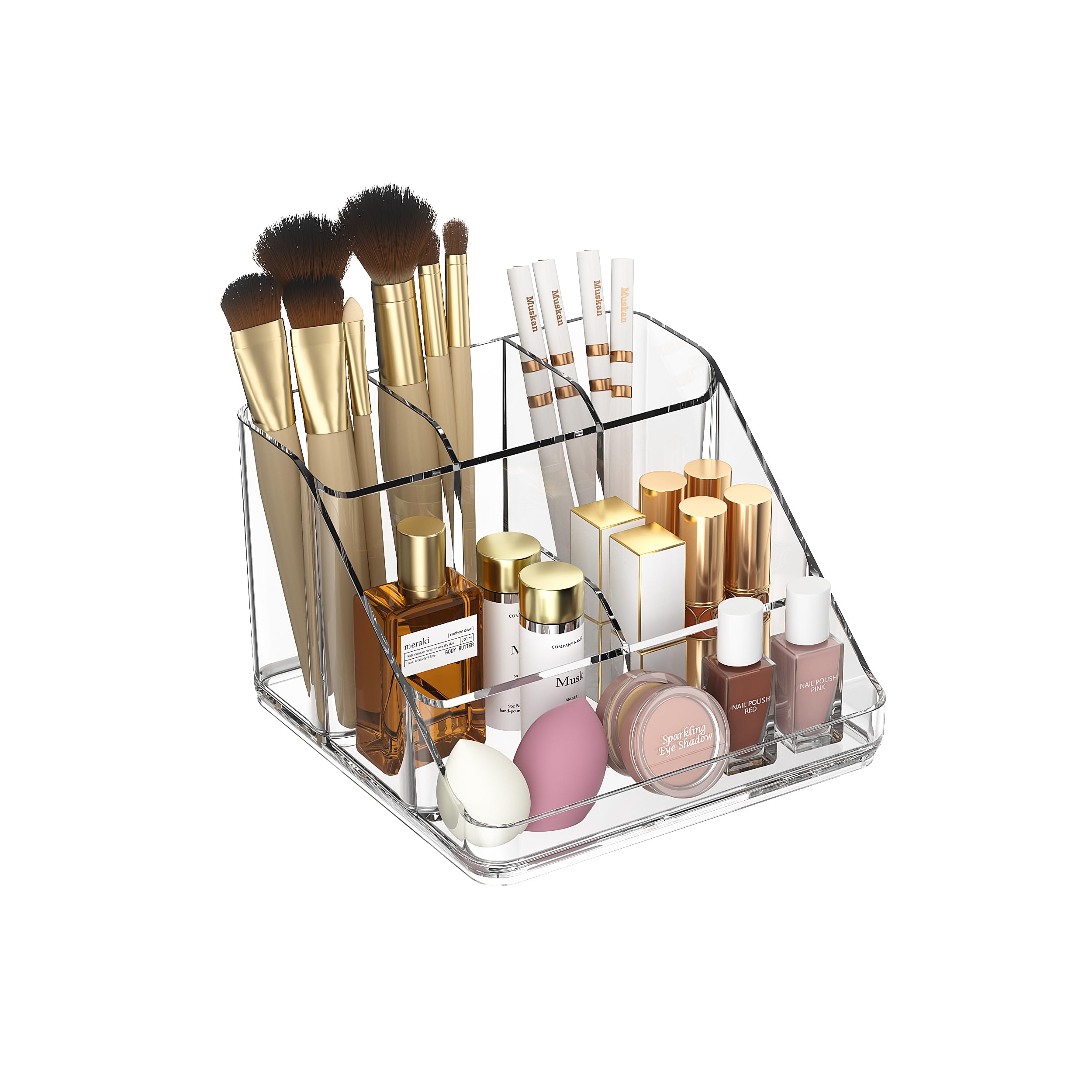 Ettori Makeup Organiser Tray,Vanity Cosmetic Organiser with 6-Compartment,High Clear Acrylic Countertop Storage for Cosmetic,Jewelry, Skincare,Stationery.