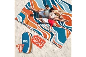 Everlasting Comfort Large Beach Blanket Waterproof & Sandproof - 128” x 108” /10.7ft x 9ft - Lightweight Picnic Mat, Camping Necessities for 10 People - Accessories for Outdoor Festivals - Orange