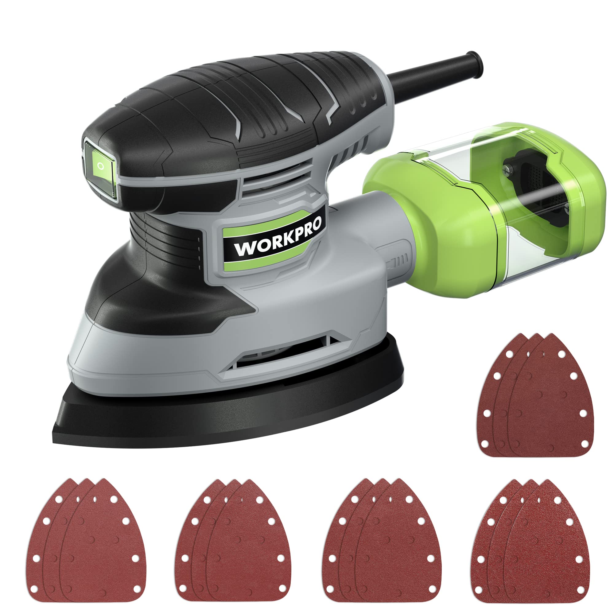 Photo 1 of WORKPRO Detail Sander, 13,000 OPM Compact Electric Sander with Dust Collector, 1.6Amp Power Sander with 15PCS Sanderpapers for Tight Spaces Woodworking