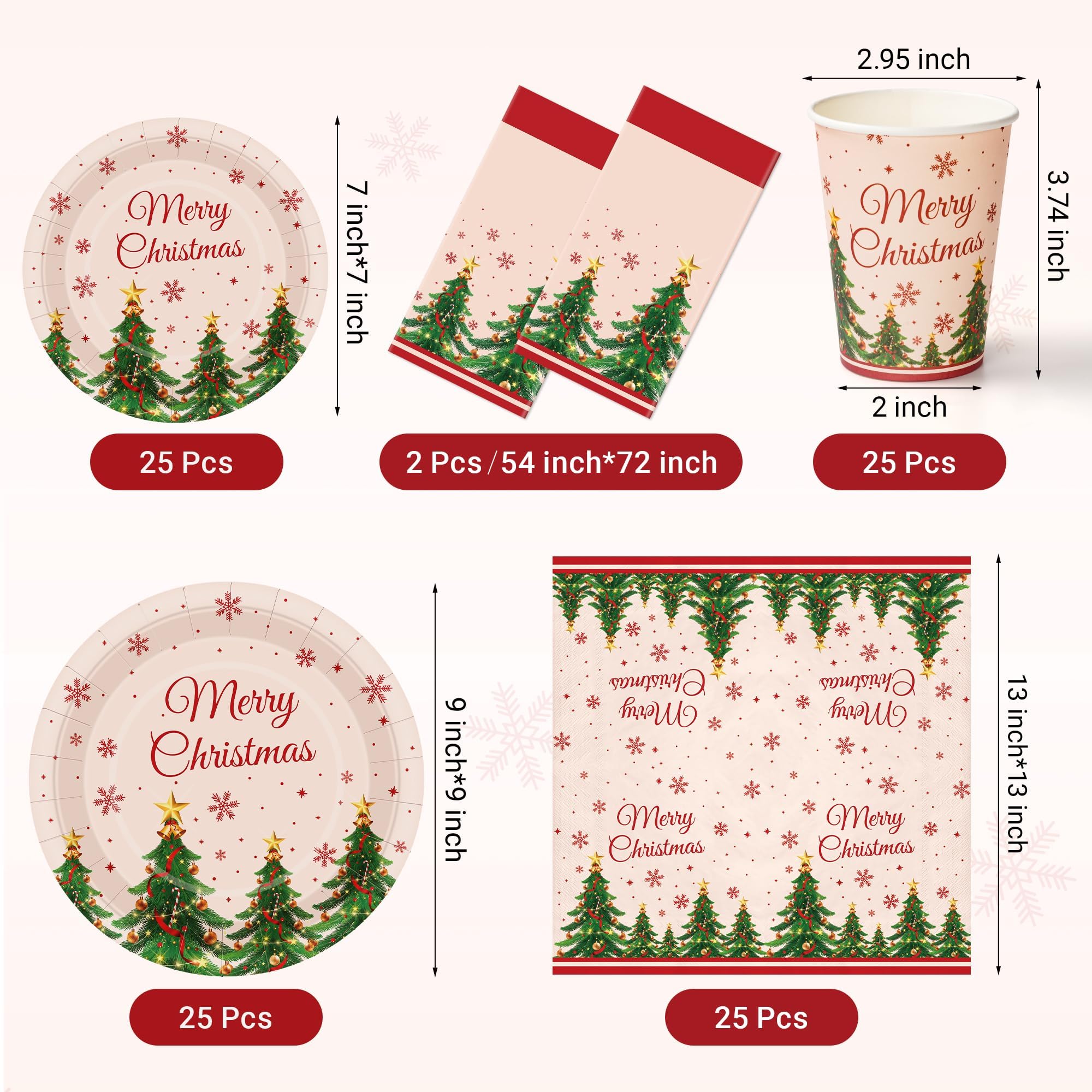 Childom Christmas Party Supplies,102 Pcs Xmas Tree Themed Party Set,Christmas Decoration Dinnerware Set,Disposable Tablecloths Plates Cups Napkins Xmas Tableware For Home,Dinner,Picnic,Holiday,Parties