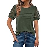 AUTOMET Women's Short Sleeve Shirts Dressy Lace Summer Tops 2026 Spring Trendy Casual T-Shirts Cute Work Outfits Blouses