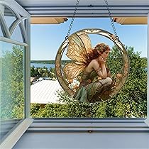 Aazon.co: Forest Butterfly Fairy Stained Window Hanging Ornaent, Heart Shaped Oon Garden - View #12