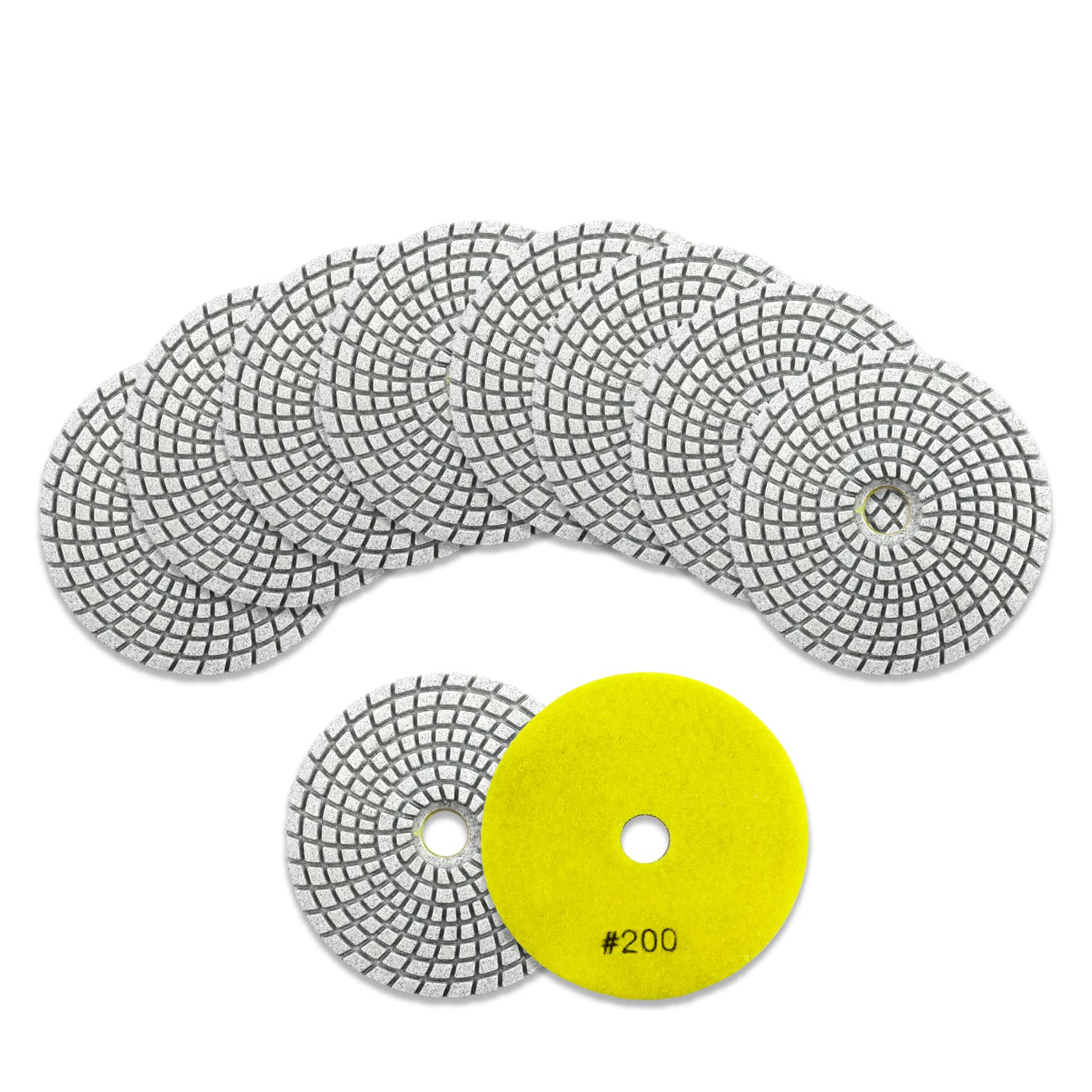 KURSTOL Diamond Polishing Pads Set - 10pcs 100mm grits #200 Wet Countertop Polishing pads for Granite Quartz Stone Marble Floor