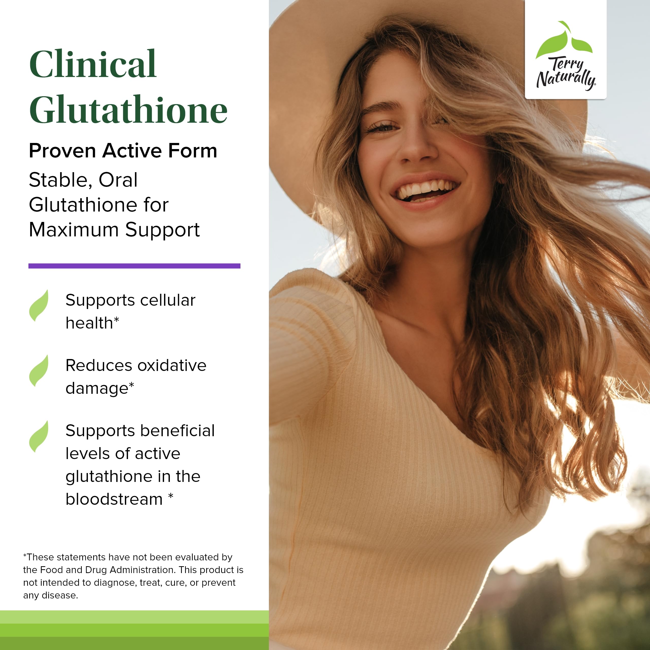 Terry Naturally Clinical Glutathione - Antioxidant for High Absorption - Dietary Supplement with L-Glutathione - Vegan Supplement to Support Cell Health - 60 Slow Melt Tablets