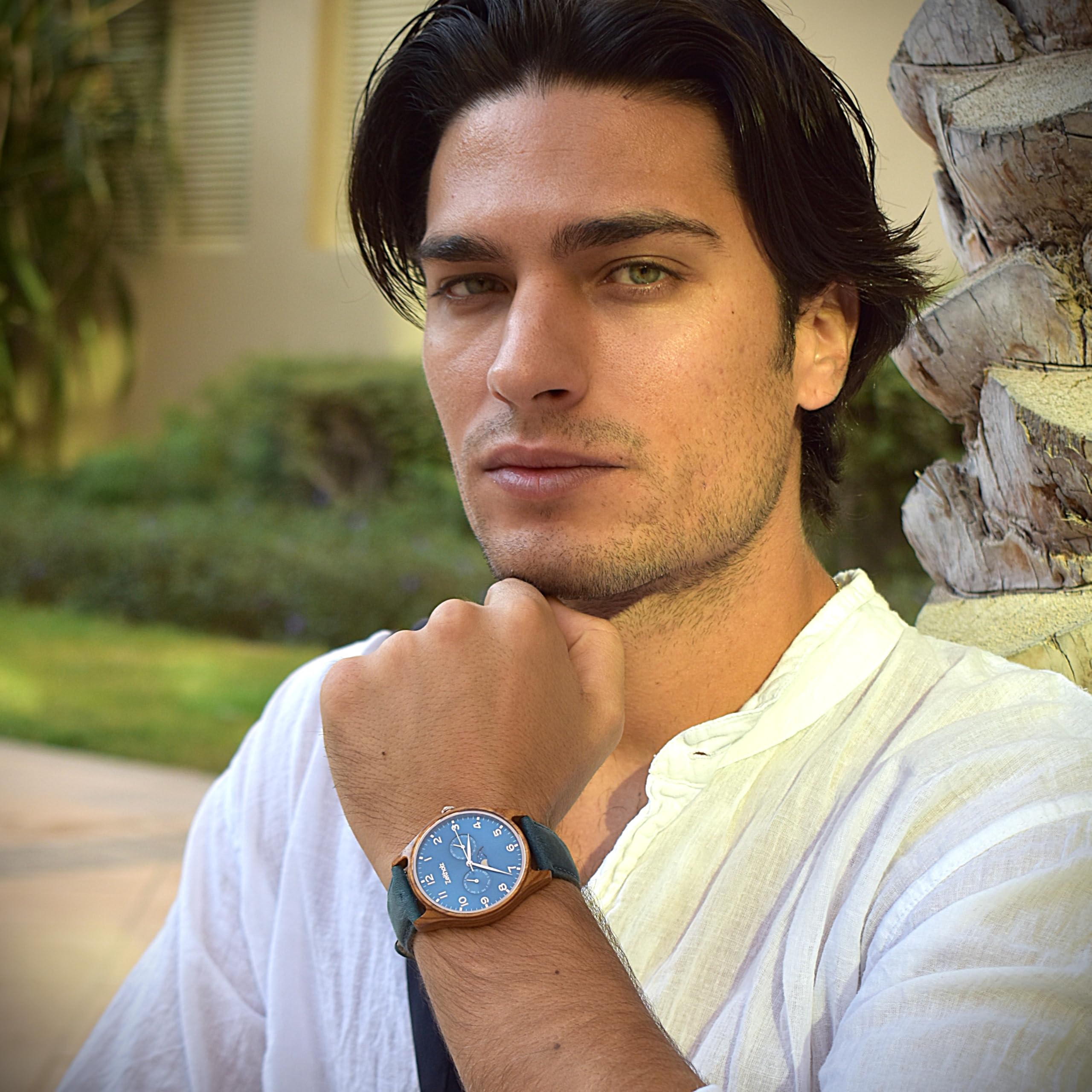 Zeitholz Holzuhr Herren, für Herren, Armbanduhr, Neue Klitten Kollektion, Analog, 42mm, 100% Naturholz mit Japanischem Quarzwerk. Zeitloser Stil, nachhaltiger Luxus. (Blau) 6