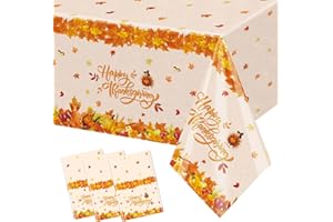 MEHOFOND 3 Pack Thanksgiving Tablecloth, Disposable Plastic Pumpkin Harvest Table Cloth 54x108 inch, Turkey Table Cover for Thanksgiving Fall Friends Party Supplies Decor