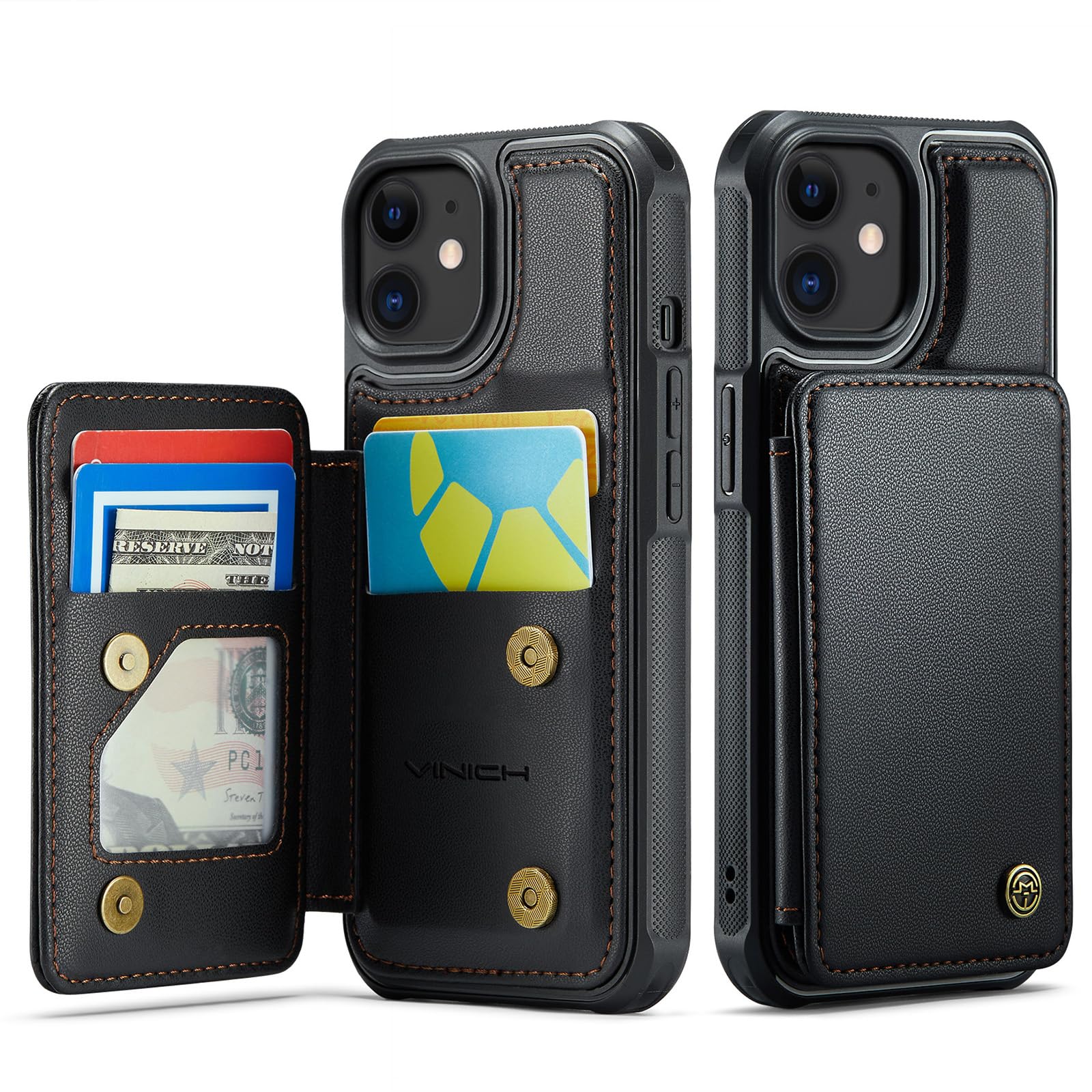 Photo 1 of Vinich for iPhone 11 Wallet Case with Card Holder, RFID Blocking Credit Slots Kickstand Shockproof Phone Cover for Women Men, Black