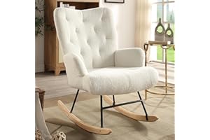 MULEJYBO Modern Rocking Chair Nursery, Glider Comfy Chair for Nursery with Armrest and High Backrest, Soft Teddy Accent Rocking Chair for Bedroom, Living Room and Study (Beige)