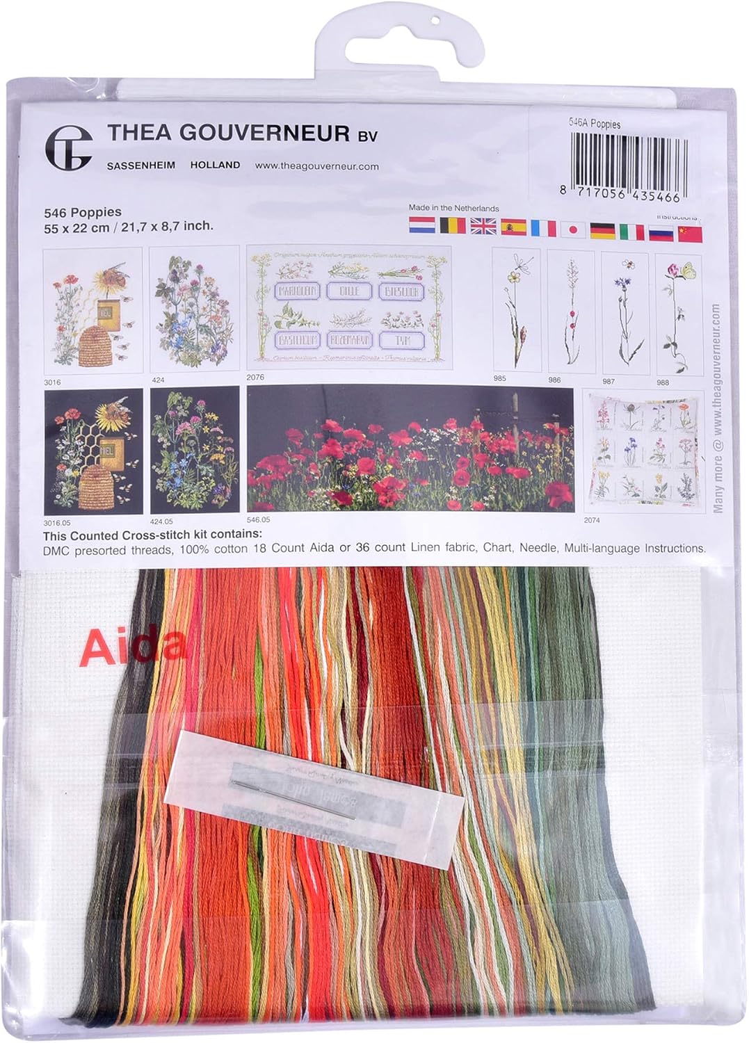 Thea Gouverneur, Counted Cross Stitch Kit, Poppies, Aida, 18 Count, Embroidery Kit for Adults - Image 5