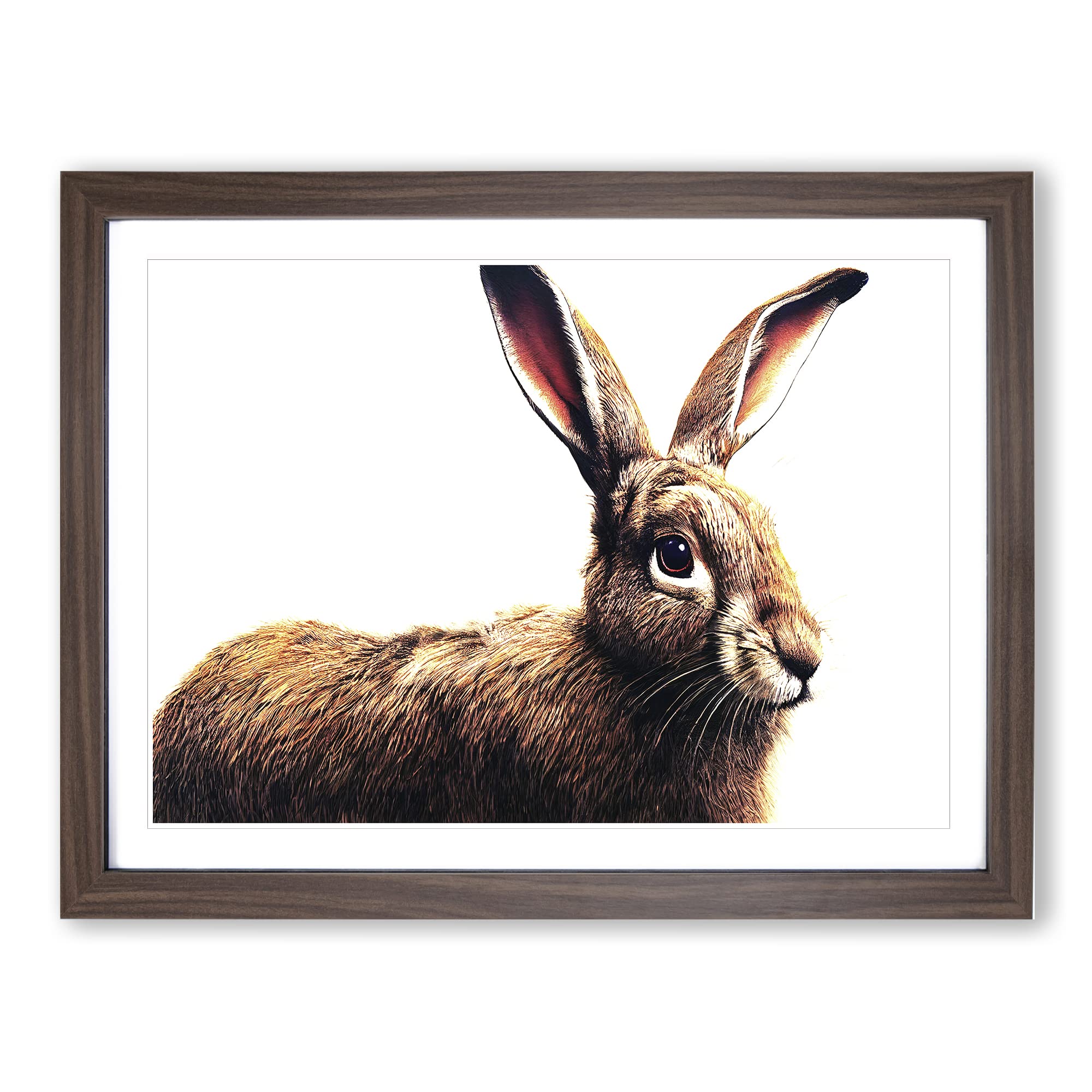 Rabbit Portrait Framed Print | A3 Walnut Framed Wall Art | Ready to Hang | Modern Animal Picture | Living Room Bedroom Lounge Office