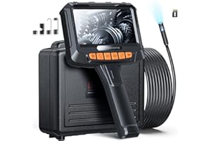 KINPTHY Endoscope Camera with Light, Inspection Camera with 5" IPS Screen, Endoscope with 32GB TF Card, 16.4ft Semi-Rigid Cable Borescope with Dual Lens, IP67 Waterproof LED Lights, Hardshell Case (Orange)