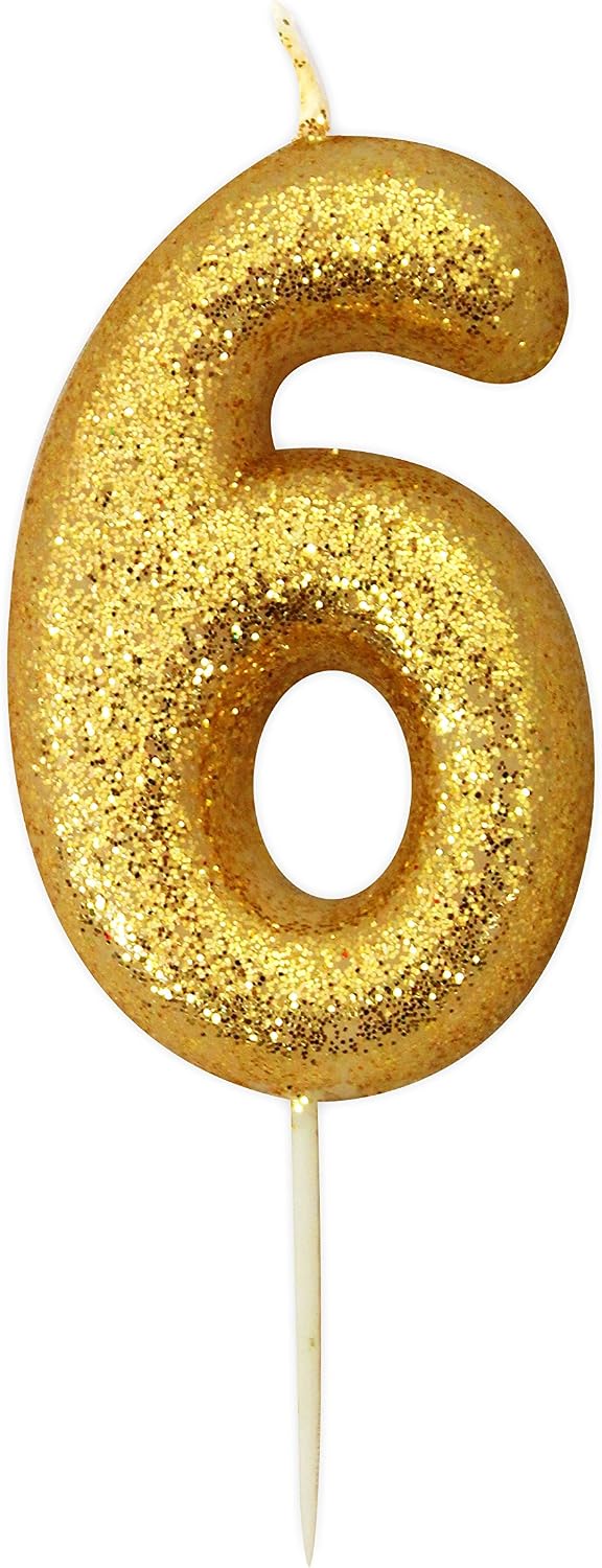 Anniversary House Metallic Gold Glitter Number 6 Cake Candle for Birthday and Anniversary Decorations