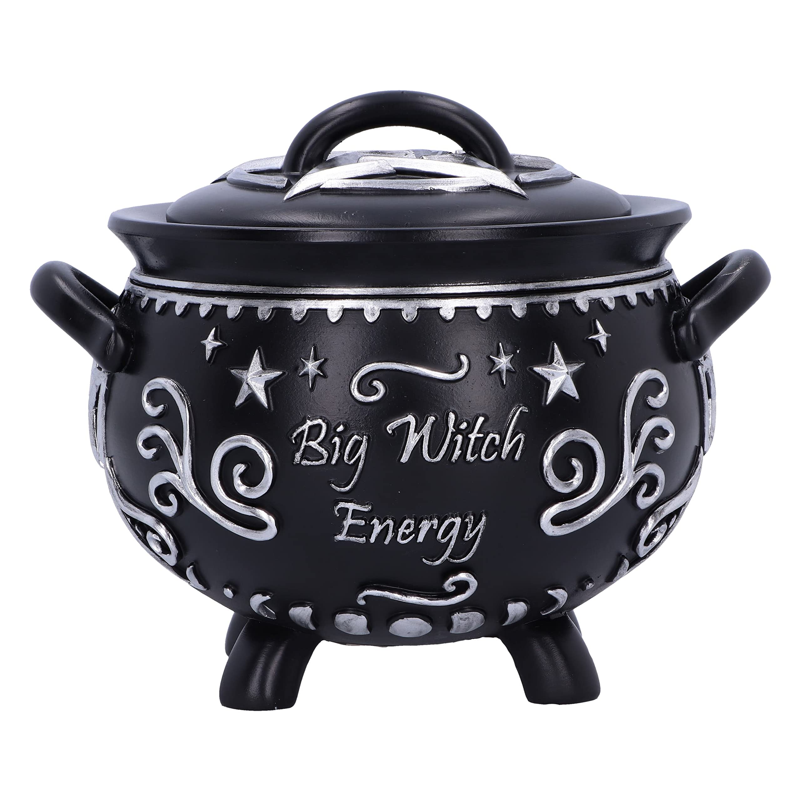Nemesis Now - Big Witch Energy Cauldron, 15.4cm Resin Black, Halloween Giftware Collection, Witch's Cauldron Storage Box, Witchcraft Gift, Hand-Painted