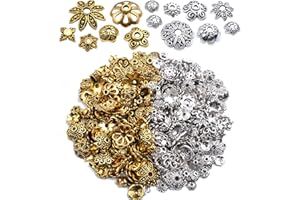 AYLIFU 100g (200-350pcs) Mixed Metal Flower Bead Caps Spacer Beads Bali Style Jewelry Findings for DIY Crafting Jewelry Making, Antique Gold and Antique Silver