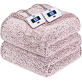 Sealy Electric Blanket Queen Size, Dual Control Soft Sherpa Heated Blanket with 10 Heating Levels & 1 to 12 Hours Auto-Off Settings Over-Heated Protection 84"x90" Machine Washable, Rust Red
