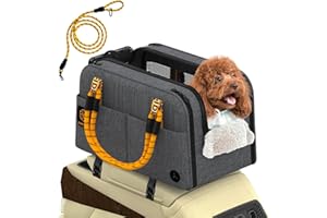 PAWZIDEA Center Console Dog Car Seat, Enclosed Secure Armrest Booster Seat for Small Dogs & Cats up 12lbs, Soft-Sided Travel Pet Carrier Safety Straps, Removable Pillow, Storage Pocket, Shoulder Strap