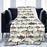 Vintage Fish Blanket Soft Lightweight Throw Blankets Cozy Flannel Bed Throws for Sofa Couch Travel Home Room Bedroom Decor Gifts for Boys Girls Kids Adults 60"x50"